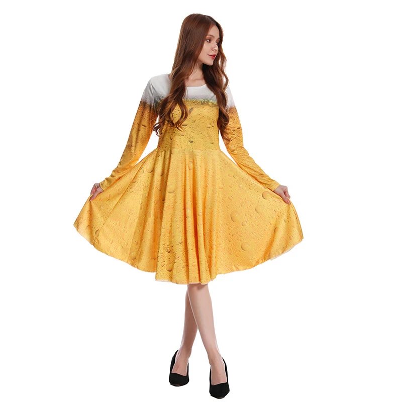 New Oktoberfest Beer Cosplay Costume For Men Women Bavarian Fancy Outfits Yellow Beer Suit 3d Printed Clothes Carnival Party Set