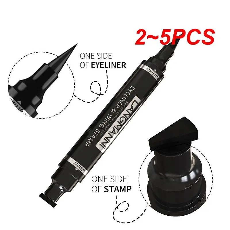 2 ~ 5 SZTUK Eyeliner Pen Szybka wodoodporna podwójna główka Czarny Długotrwały płynny ołówek do makijażu oczu Stempel w stylu kota Makijaż oczu