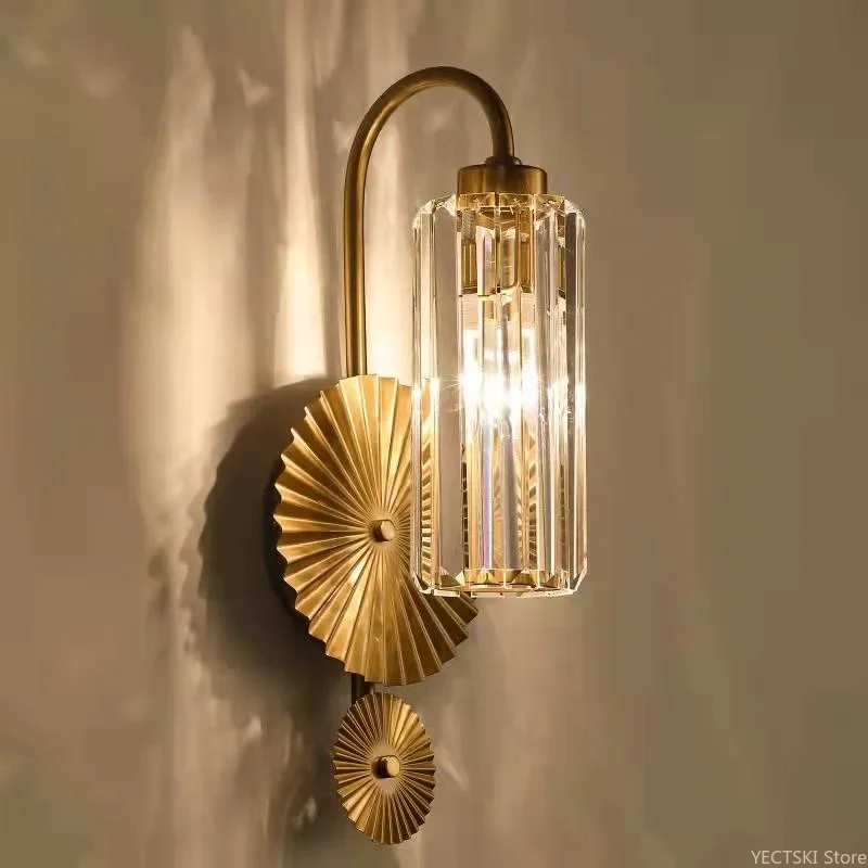 GHJUYIOL lampu dinding kristal, Modern minimalis mewah lampu samping tempat tidur kamar tidur retro Amerika lampu dinding ruang tamu