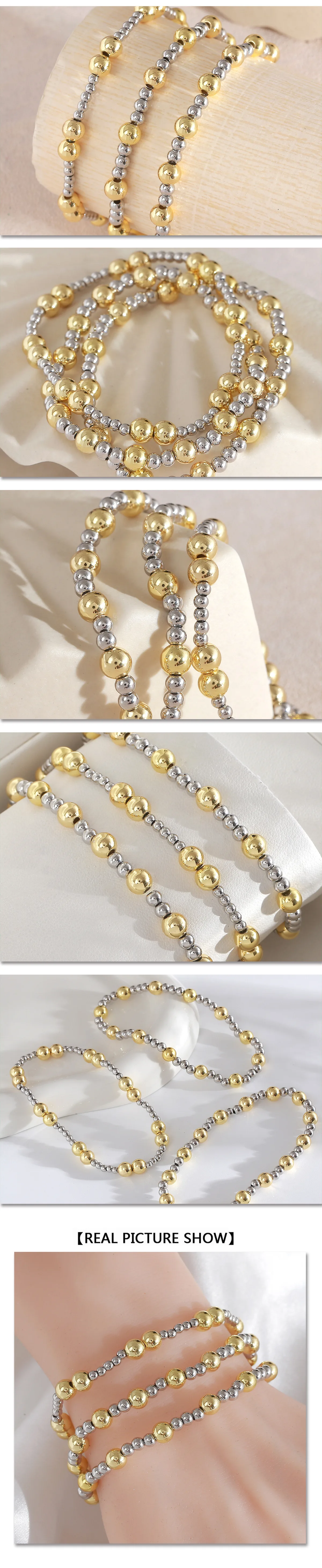 MHS.SUN Neue Luxus Elastische Perlen Armbänder Gold Und Silber Farbe Metall Perlen Armband Vielseitig Täglichen Schmuck Für Frauen Männer – Detail 17