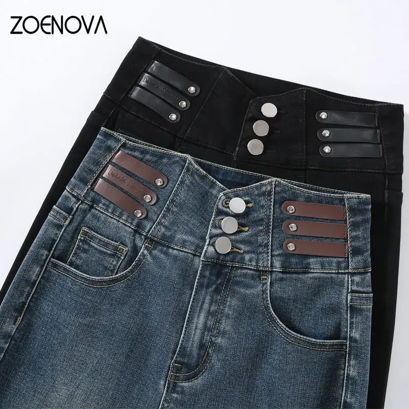 ZOENOVA Y2K Jeans moda gamba larga femminile 2023 Vintage Streetwear buona qualità matita skinny alta strecth pantaloni a figura intera