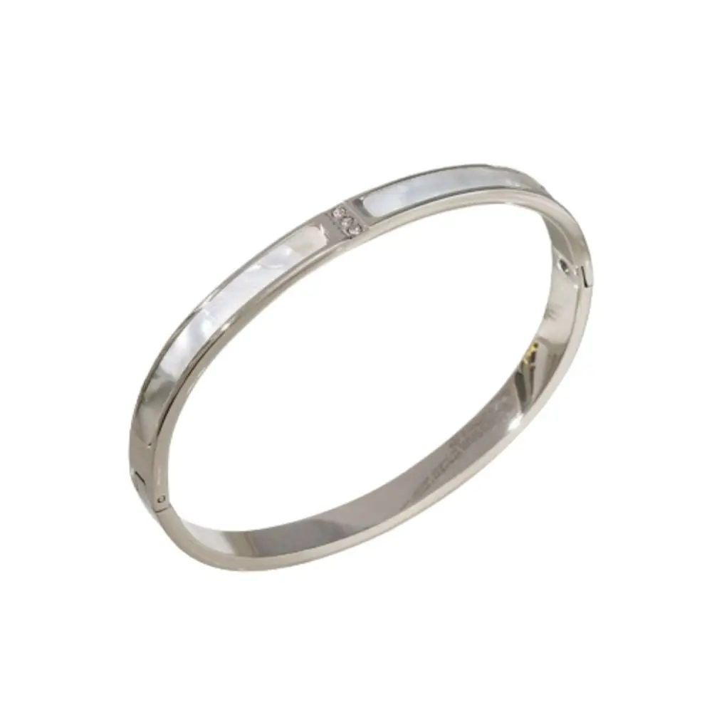 Simple Style Shell Mother Bracelet Luxury Ins Design Titanium Steel Bangles 3 Crystals Plating Couple Bracelets Wedding