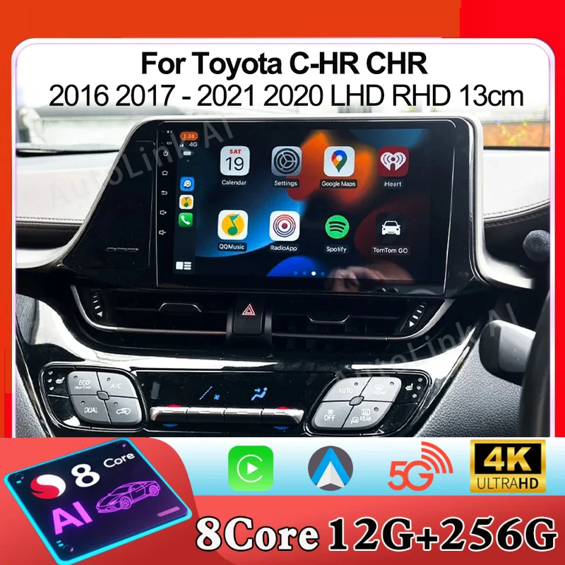 Android 15 For Toyota C-HR CHR 2016 2017 2018 2019 2020 2021 2020 LHD RHD 13cm Carplay Auto Car Radio Multimedia Player GPS WIFI