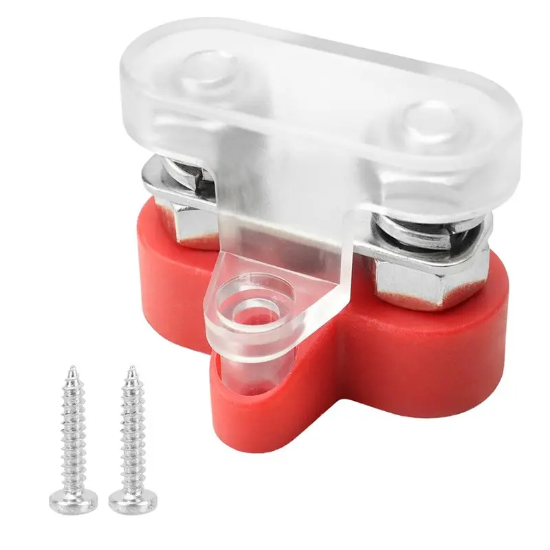 A93E-M6 Dual Stud Battery Terminal, For RV, Marine& Solar System Compatible, Clear Cover, Heavy-Duty Power Distribution Block