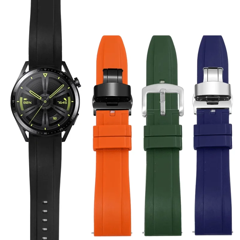 Substitute Watch GT3/GT2/2E Glory Magic2 Smart Bracelet Series Flat Interface Fluororubber Strap With 18/20/22/24mm