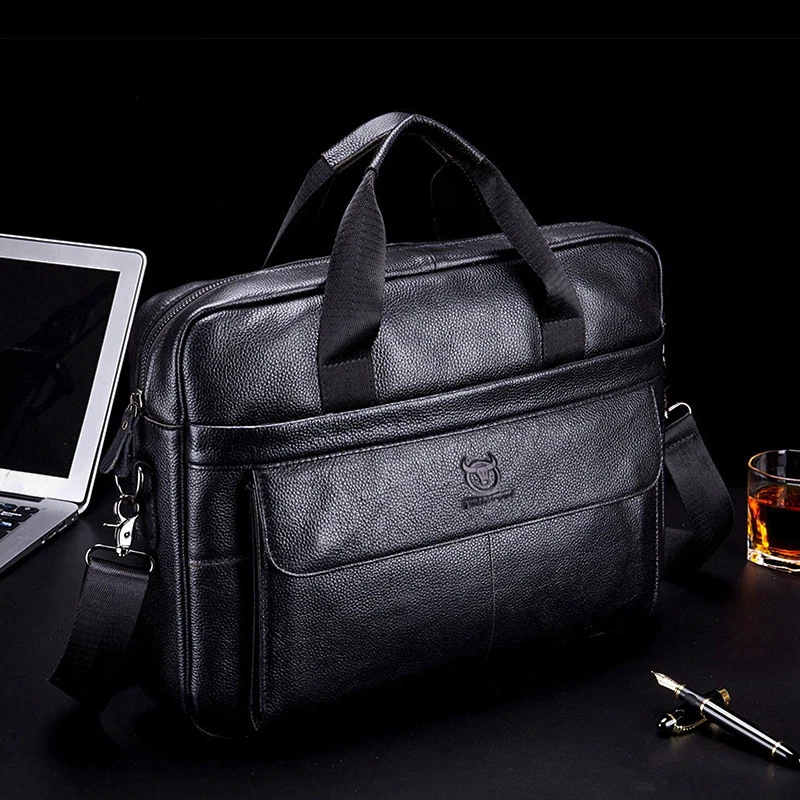 Cowhide Men\'s Briefcase Cow Leather Handbags High Quality Business Laptop Massager Bag Men Brand Handbags AG046