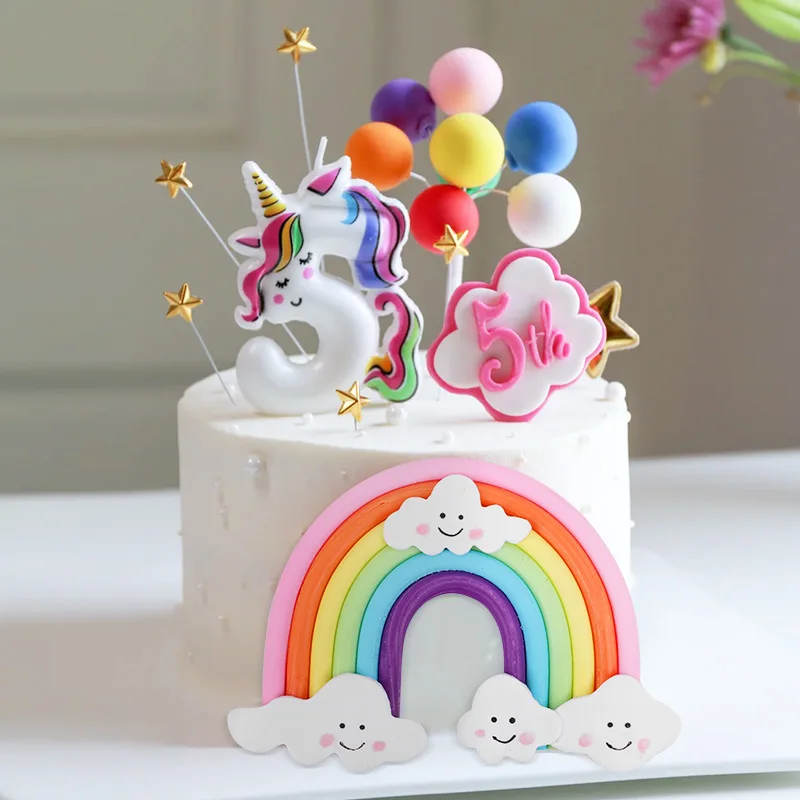 Rainbow Cake Topper Birthday Party Decorations Colorful Rainbow Kids One Year Cake Toppers Baby Shower Party Decoration Supplies images - 6