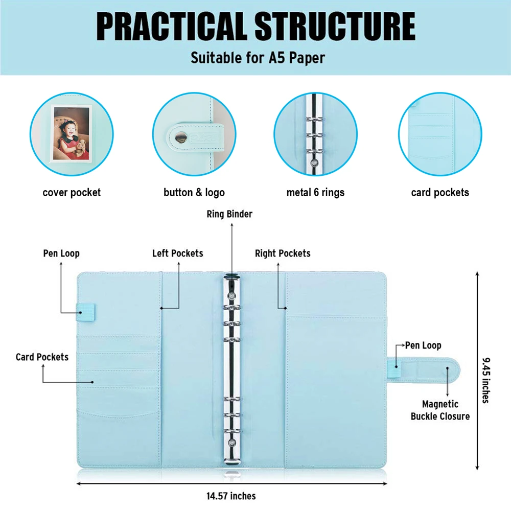 Copertina per raccoglitore ad anelli A5 6 con taccuino tascabile Album fotografico di famiglia protezione per carte collezionabili Scrapbook