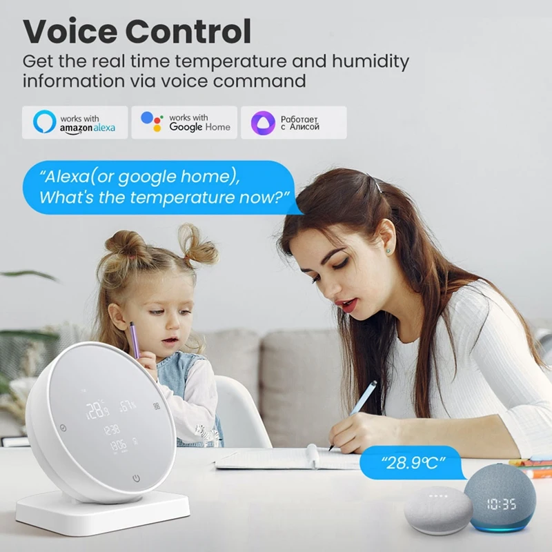 Temperature And Humidity Sensor Wifi Tuya Smart With LCD Display APP/Voice Control