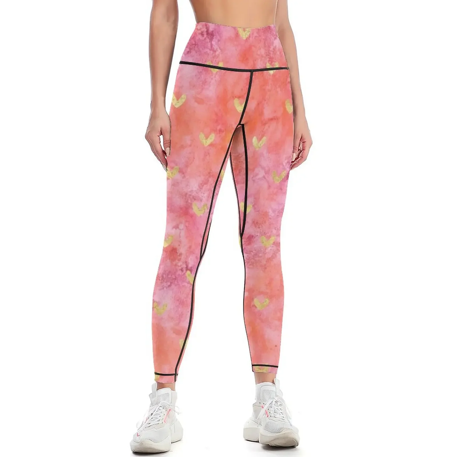 

Gold Hearts Red Pink Watercolor Leggings Women's trousers gym sportswear woman sporty woman gym Women's gym Womens Leggings