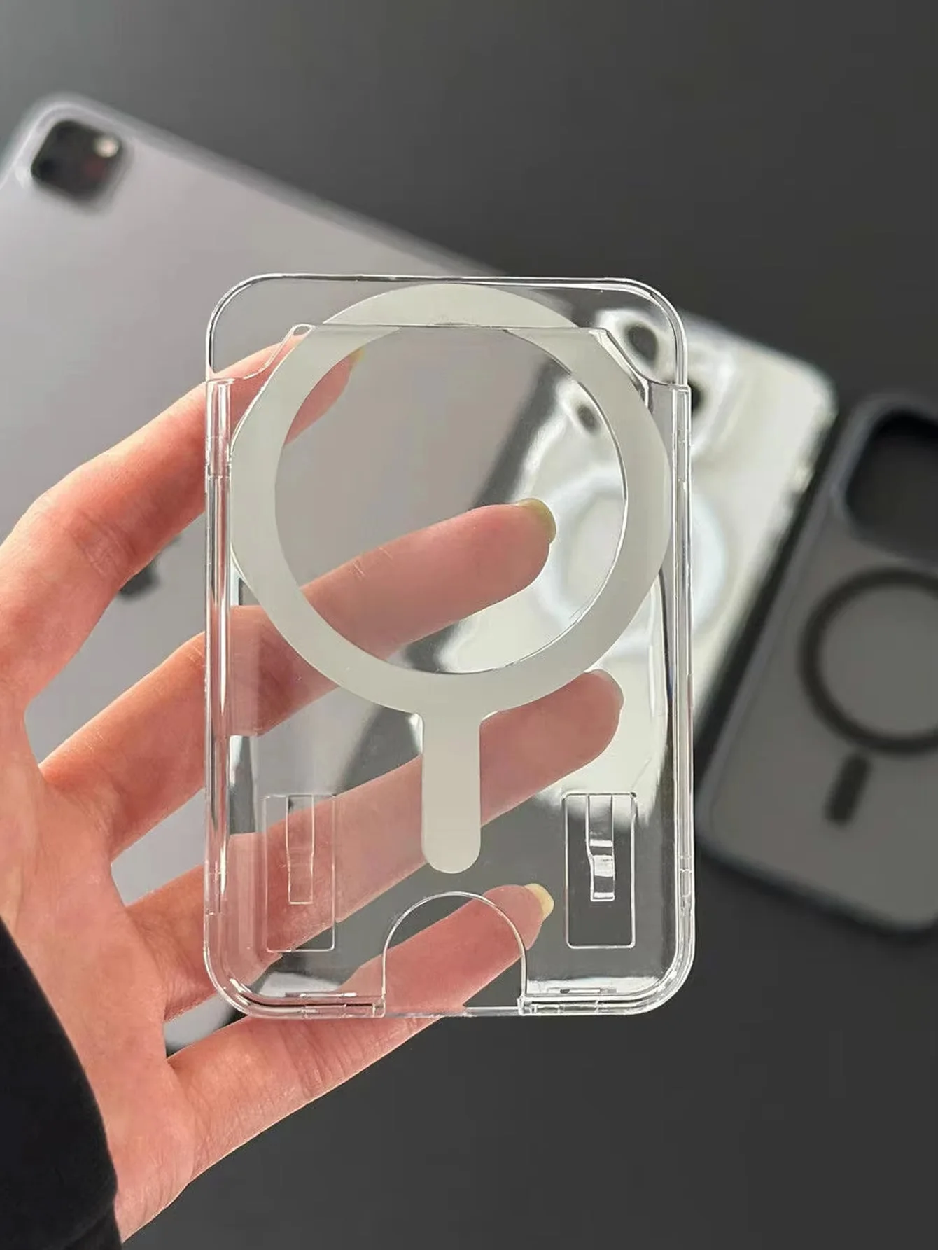 New Transparent Vertical Push-Pull Magnetic Card Holder with Strong Magnetic Magsafe Back Sticker for Phone Case, Sliding Card Slot for 2 Cards, Suitable for Magnetic Card Holders