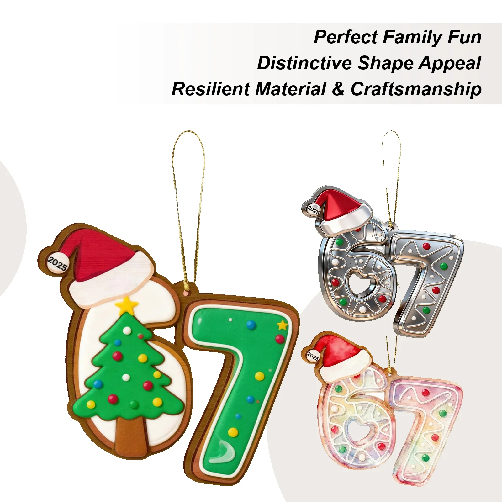 67 Ornament 2D Acrylic Funny Reusable Christmas Decor 67 Meme Ornament Holiday Decorations for Holiday Birthday Wall Door Window