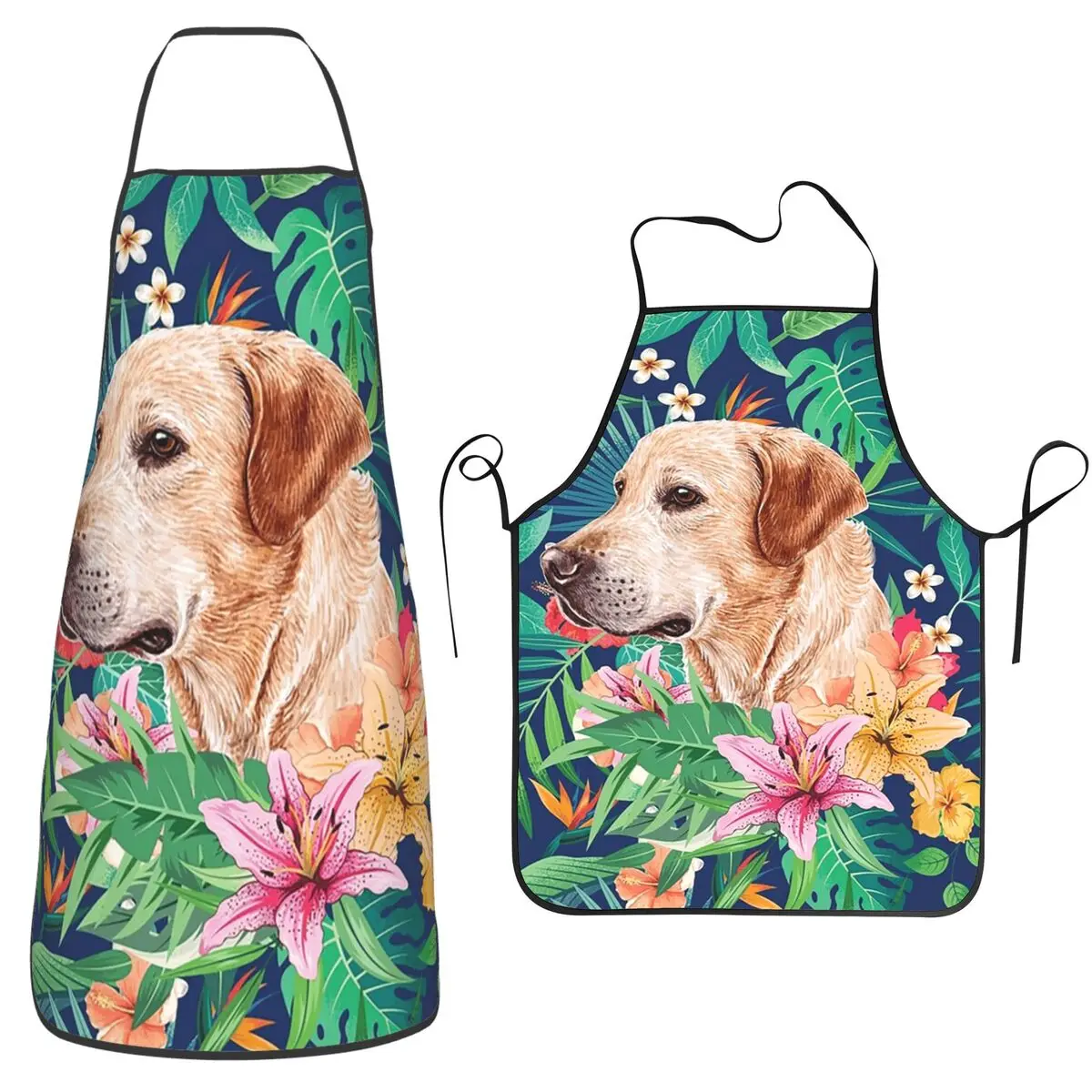 Golden Labrador Retriever Dog Tropical Aprons Chef Cooking Tablier Bib Kitchen Cleaning Pinafore for Women Men Gardening