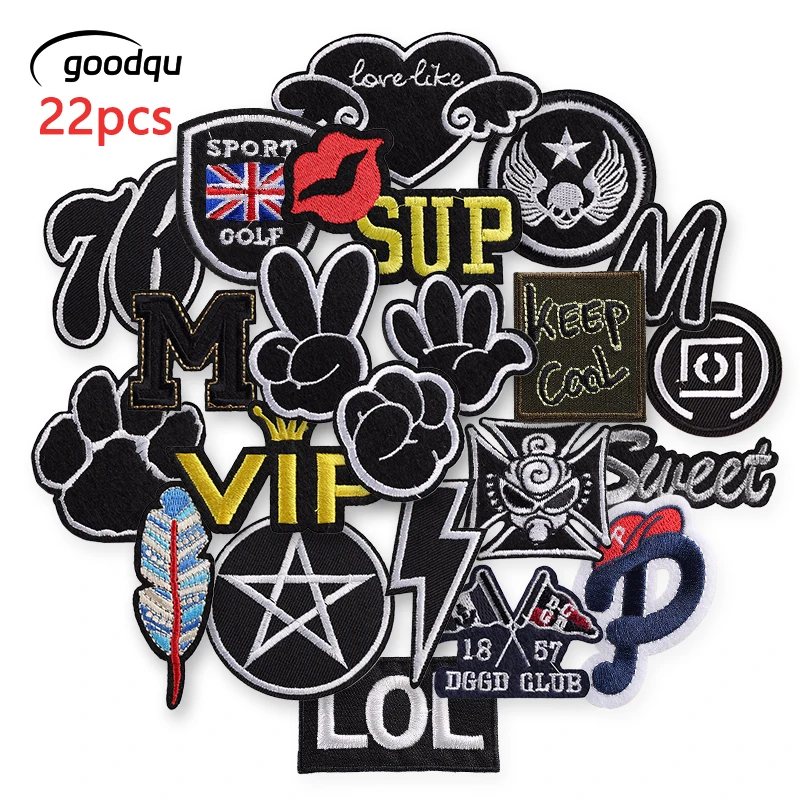 

22 шт., ножницы для рок-бумаги, железные нашивки для одежды, куртка с вышивкой, черные буквы, тканевые наклейки, упаковка, много шить, значок для шляпы «сделай сам»