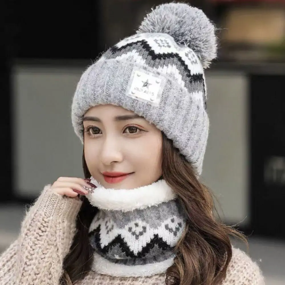 Winter Women Plush Velvet Hats Neck Warmer Hat Scarf Set Beanies Cycling Windproof Hat Outdoor Ear Protection