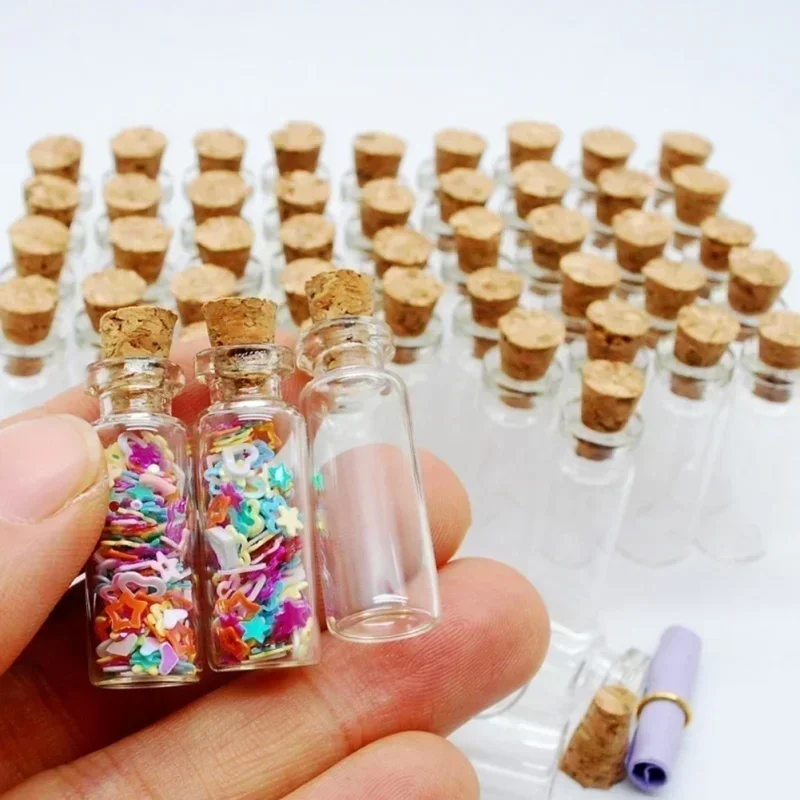 5/10Pcs 1ml Mini Clear Glass Bottles With Cork Stoppers Tiny Transparent Sample Vials Simple Decor Storage Jars Craft Accessory