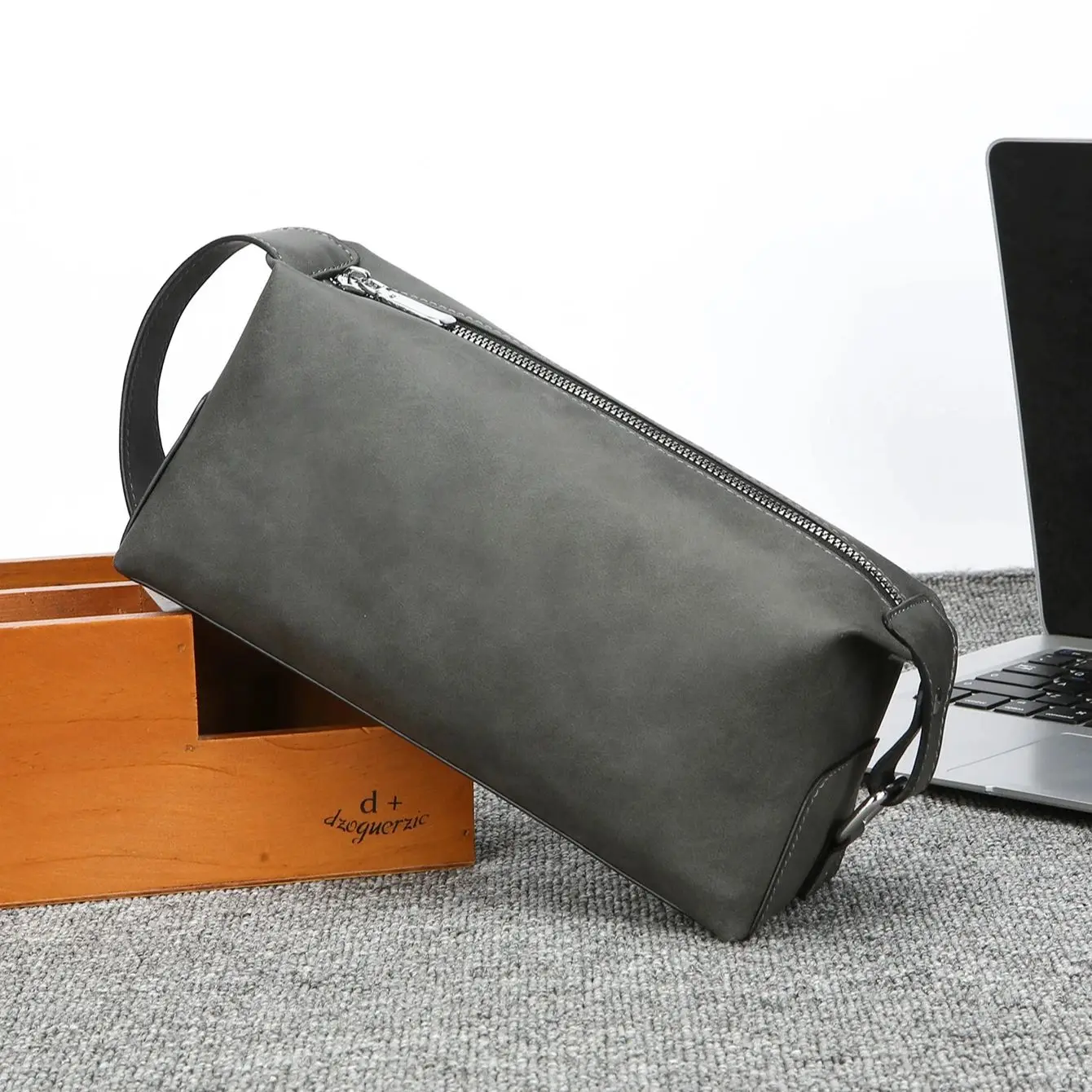 Men's Pu Leather Toiletry Bag, Large Capacity Travel Dopp Kit with Double Zipper, Portable Shaving Pouch for Daily Use - view 2