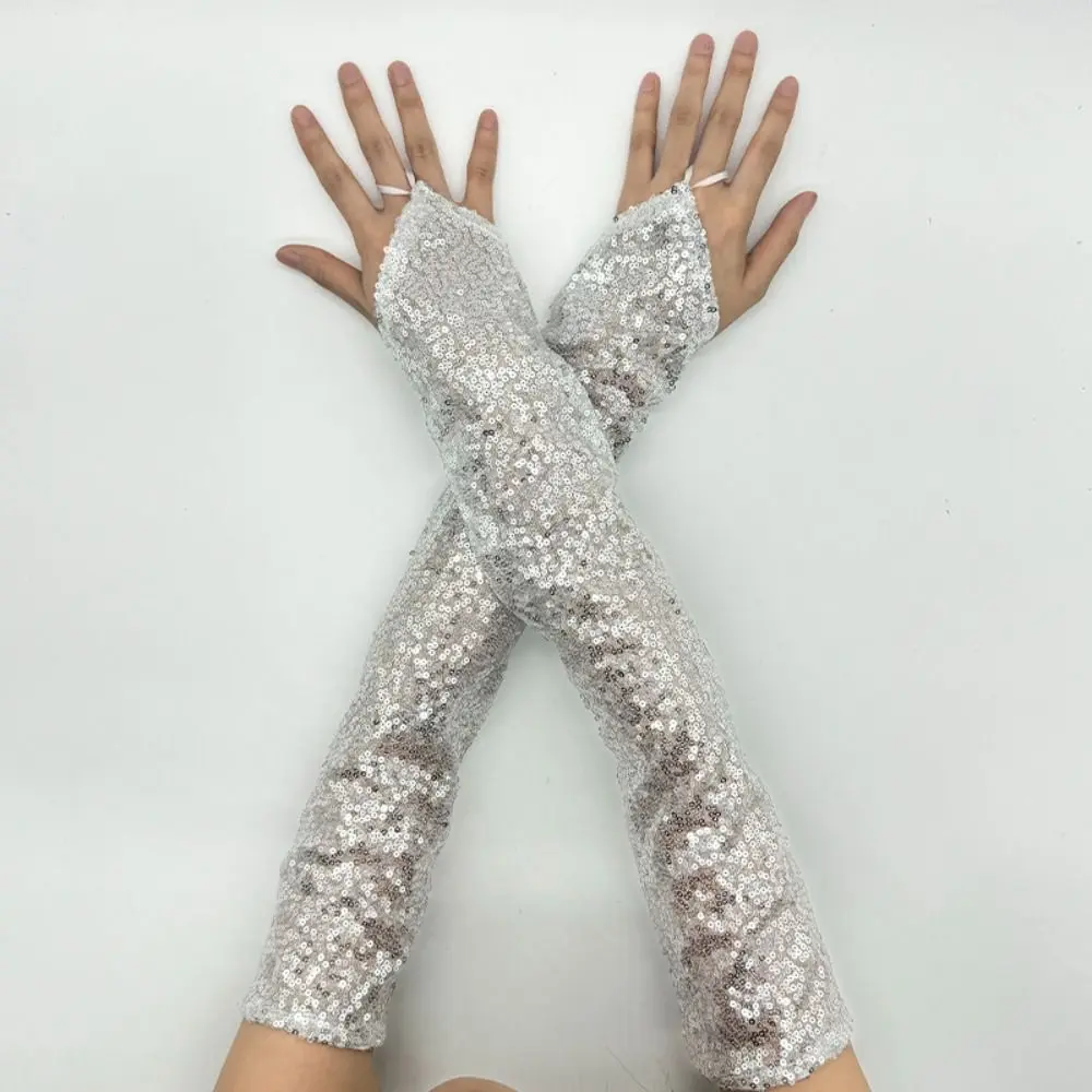 Fashion Vintage Sequins Gloves Fingerless Shining Cosplay Mittens Long Punk Club Handwear Nightclub Stage