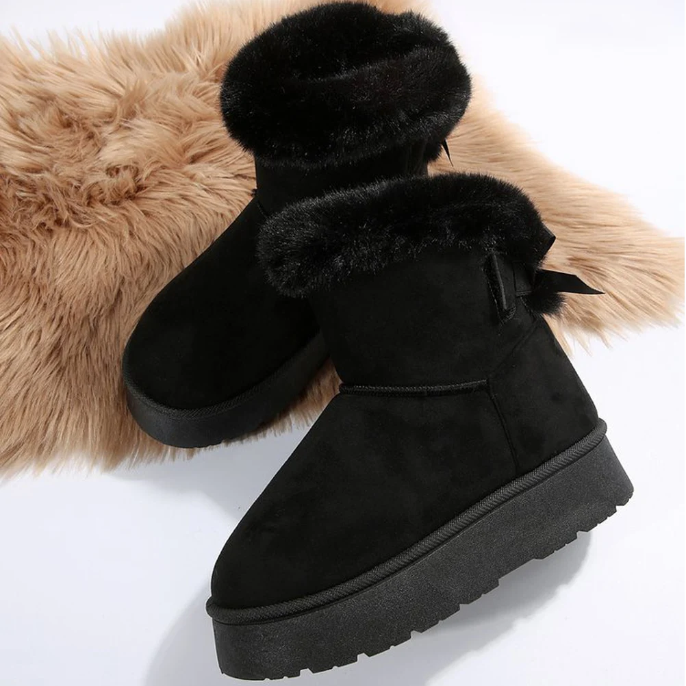 Anti freeze plush snow boots, winter new style, sponge cake bottom, plush thick soled cotton shoes, women\'s mid length snow boot