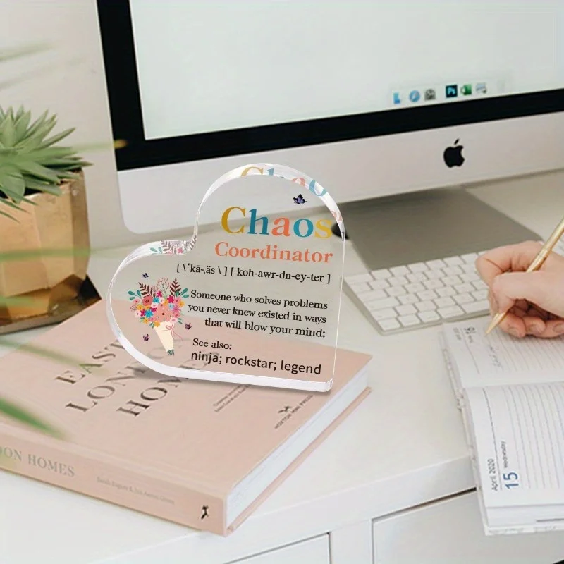 Heart Acrylic Desk Sign. Appreciation gift for women, teachers, coworkers & bosses.