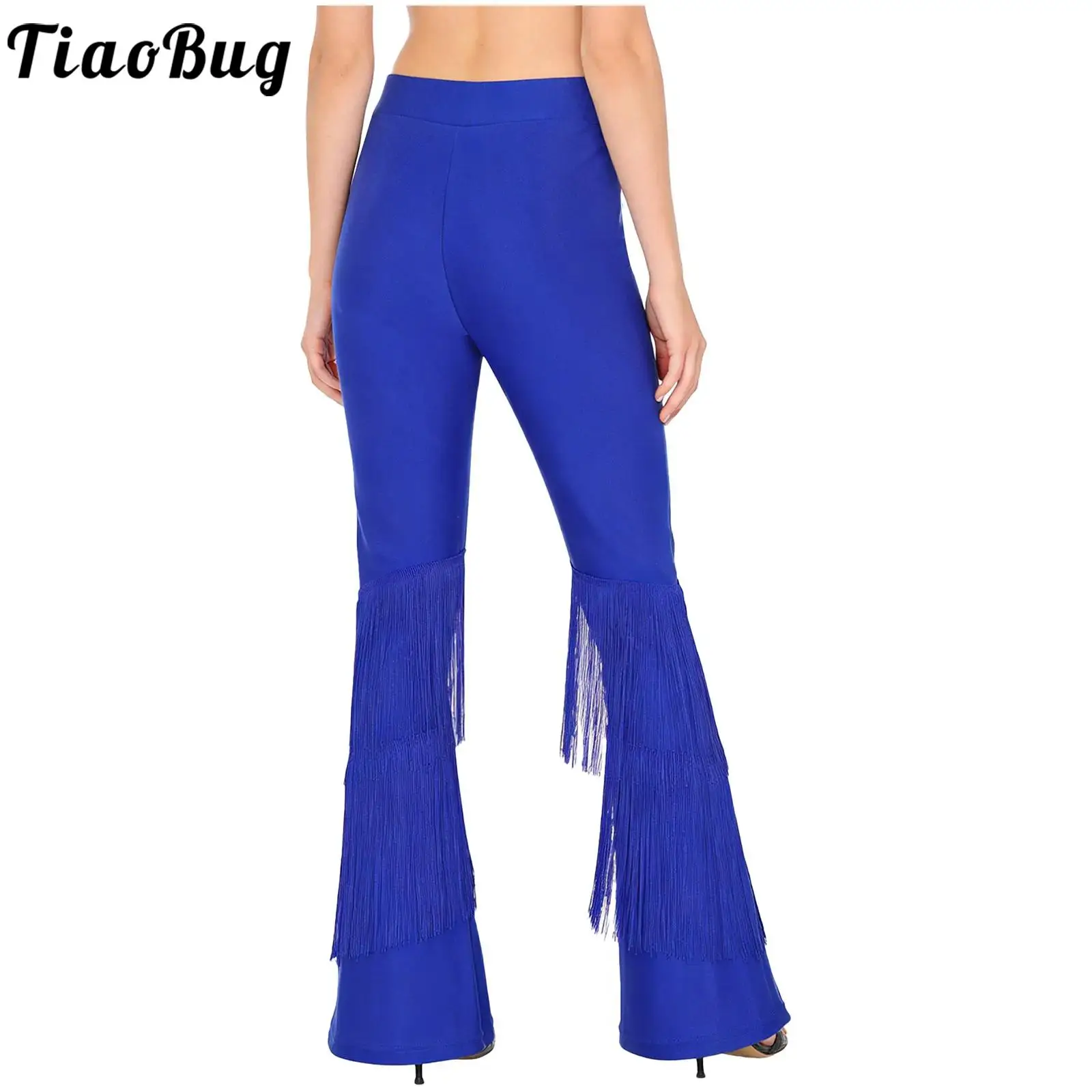 Vrouwen Latin Dance Lyrische Lof Aanbidding Dans Kostuum Broek Elastische Tailleband Tiered Kwastje Uitlopende Broek Jazz Moderne Danskleding