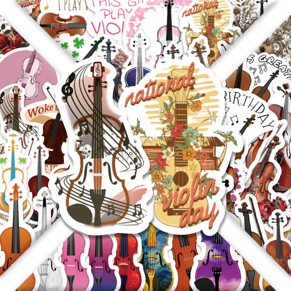 10/30/50PCS Strumento a corde Violino Cartoon Adesivi creativi Doodle Decalcomania impermeabile Giocattolo per bambini per Scooter Casco Scrapbook