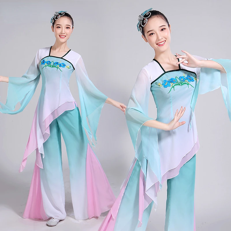 

Girls Fan Dance Classical Yangko Folk Dance Ancient Traditional Chinese Fairy Clothing Yangko Dance Costume Performance Clothing