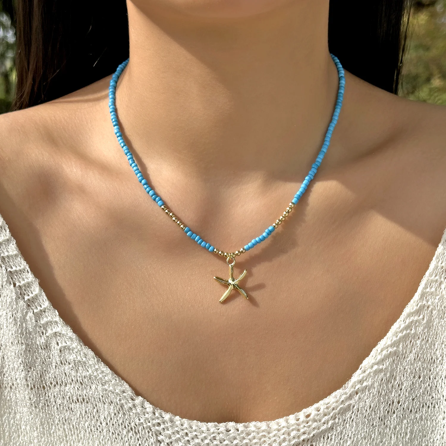 Collana con ciondolo conchiglia stella marina in ceramica colorata bohémien per donna, girocollo con perline fatto a mano, regalo di gioielli in stile vacanza