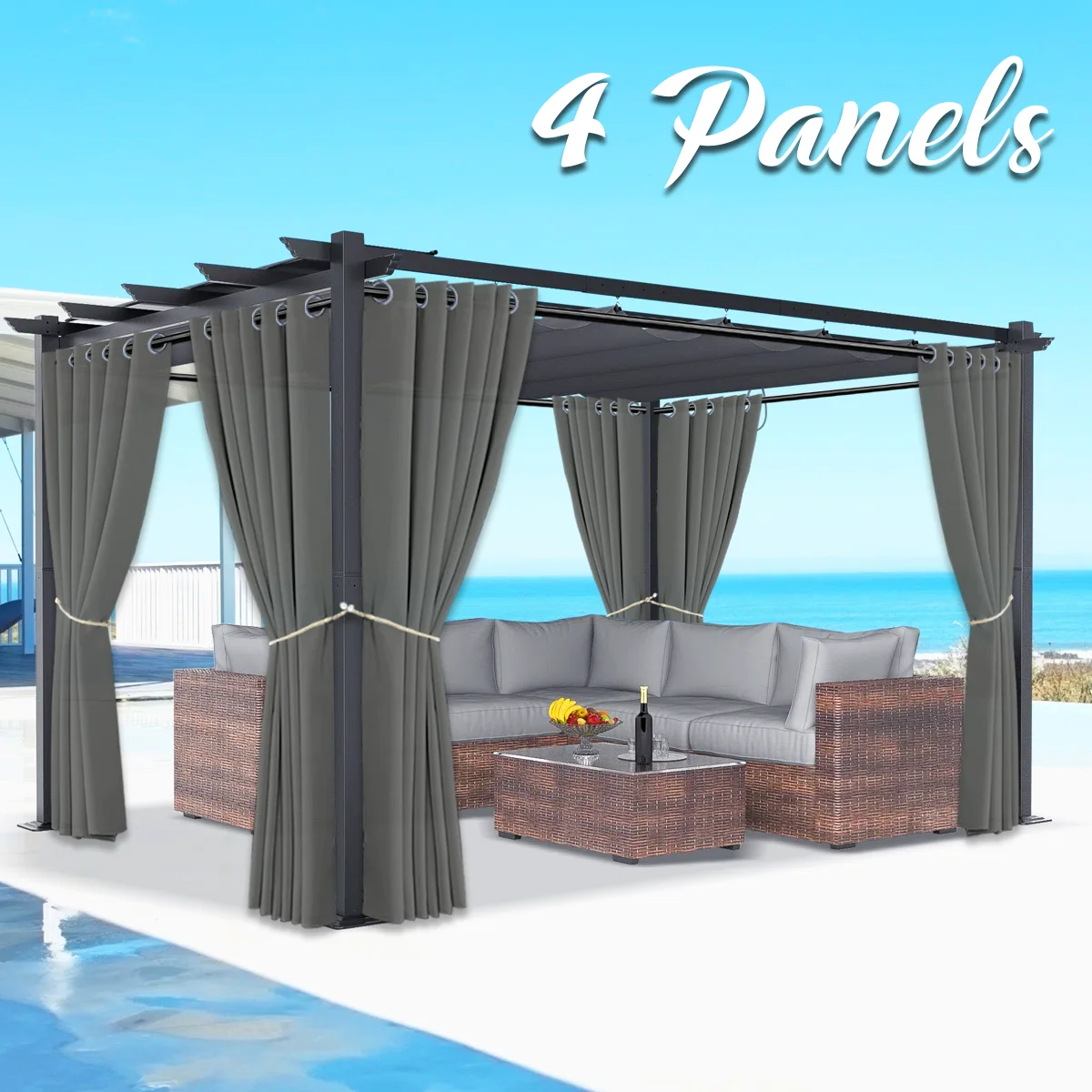 4 個の屋外防水グロメットトップライトフィルタリングカーテンパティオ、ポーチ、パーゴラ、ガゼボ、プライバシー保護庭の装飾用