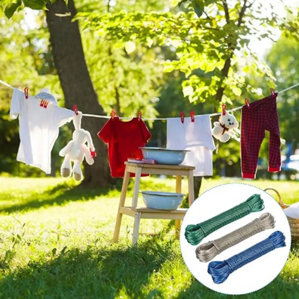 Long-lasting Laundry Rope Clothes Drying Line 20m Pvc Steel Wire Clothesline Portable Travel Laundry Rope Heavy Duty for Hiking