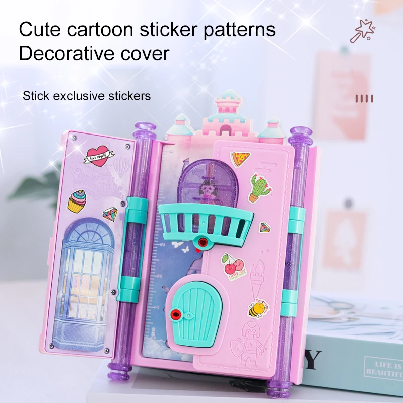 Livre de journal magique avec clés de verrouillage, taille-crayon, gomme autocollante, déverrouillage, fournitures éducatives, jouets faits à la main, cadeau pour enfants
