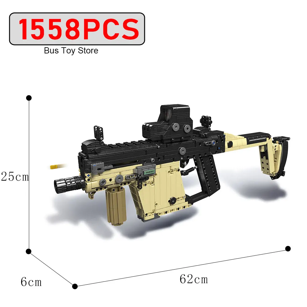 MOC Ww2 Military Series KRISS Vector Gun Model Building Blocks Can Shoot Bullet Weapon Bricks Toys for Adult Kids Gifts 14031