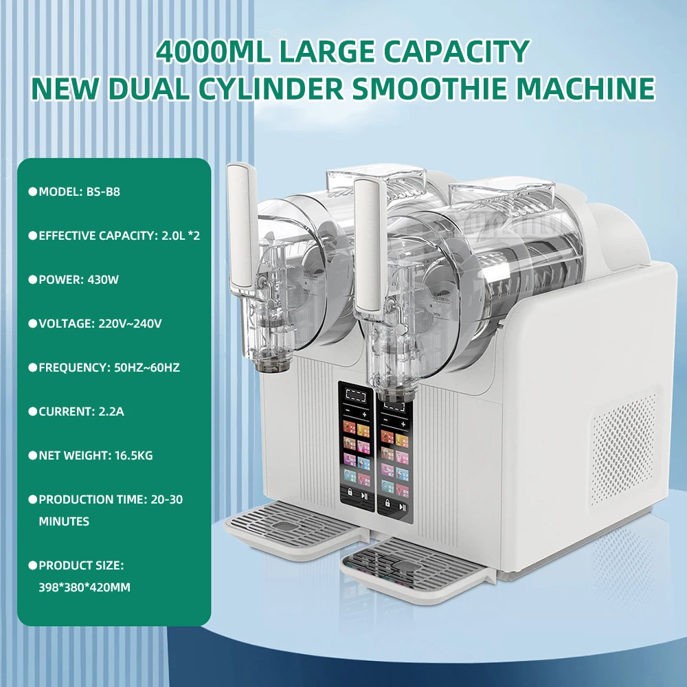 Máquina Comercial de Bebidas y Smoothies, Máquina Automática de Helado Suave de Doble Cilindro, Granita