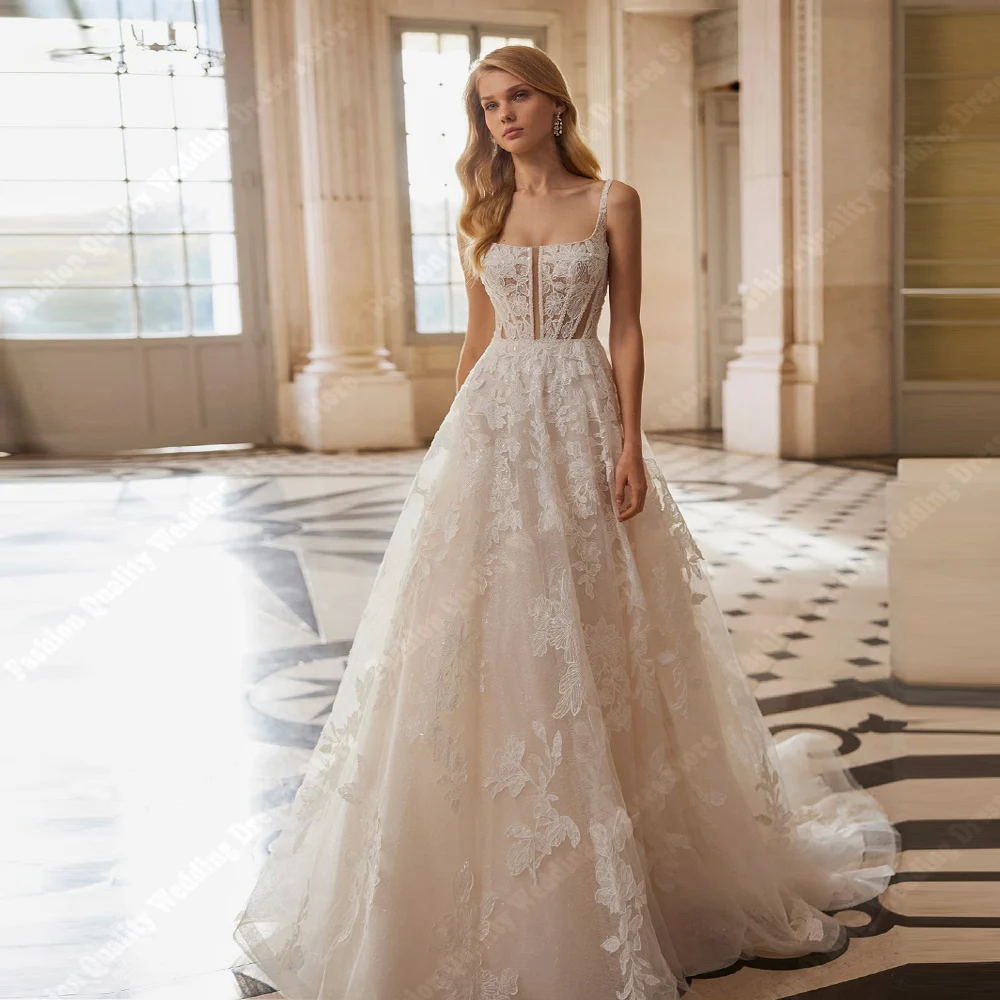 

2025 Sexy Sleeveless Women Wedding Dresses Lace Flower Printing A-Line Bridal Robes Party Princess Vestidos De Novias Customized