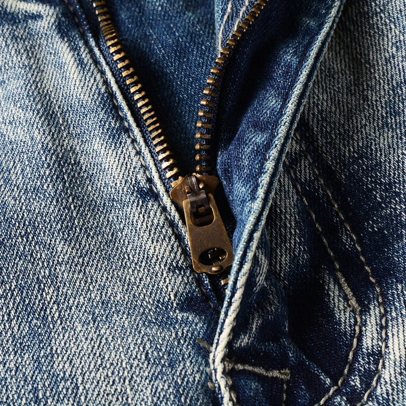 Fashion Designer Men Jeans Retro Washed Gray Blue Elastic Stretch Slim Ripped Jeans Men Embroidery Vintage Denim Pants Hombre