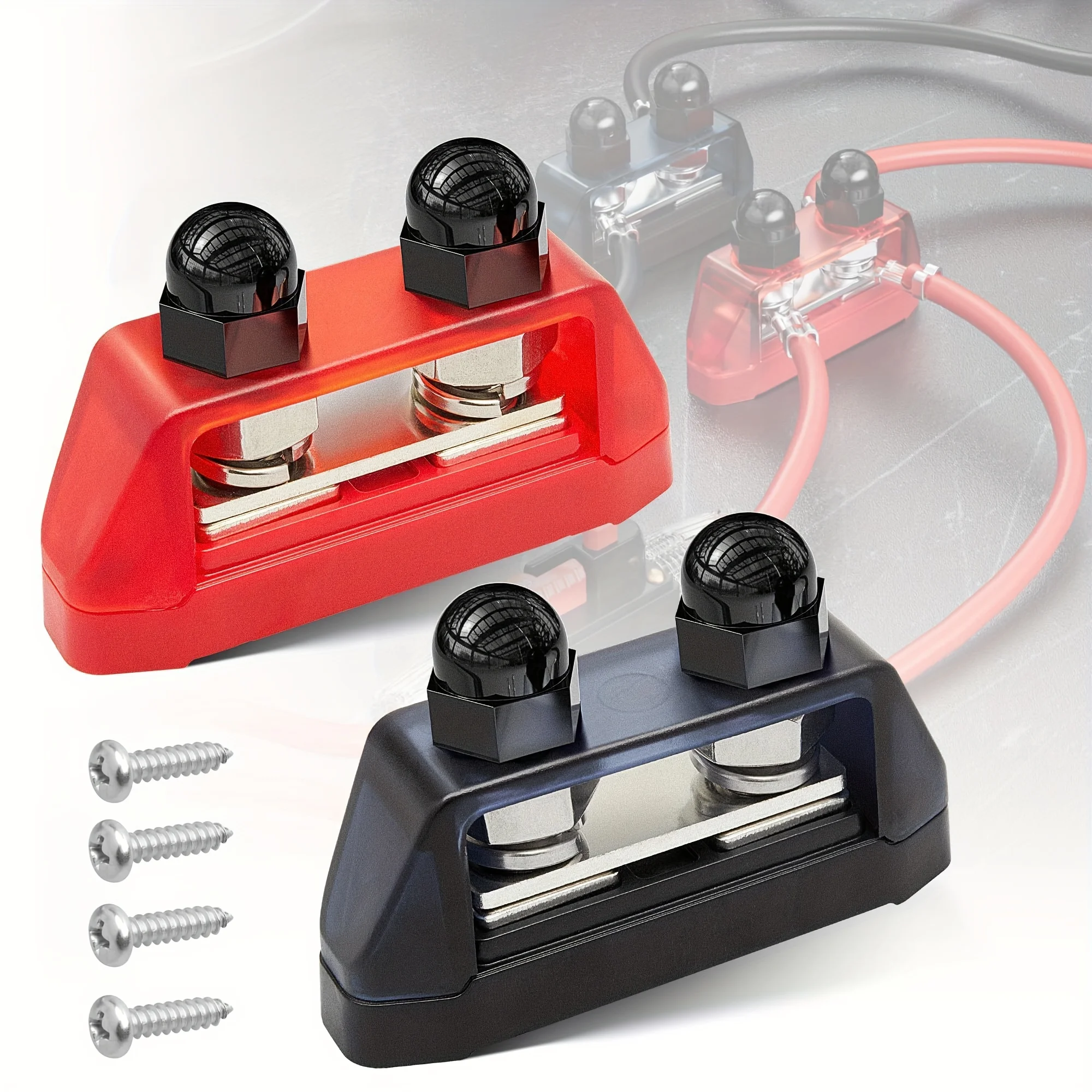 M8 Busbar Distribution Panel: DC Dual-Stud Battery Terminal Connector (Red/Black Screws), Universal for Automotive & Marine