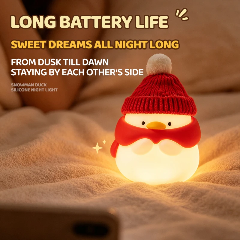 Snowman Cute Duck Night Light, Squishy Silicone Dimmable Touch Lamp, BPA-Free Food-Grade Silicone for Baby Toddler Kids