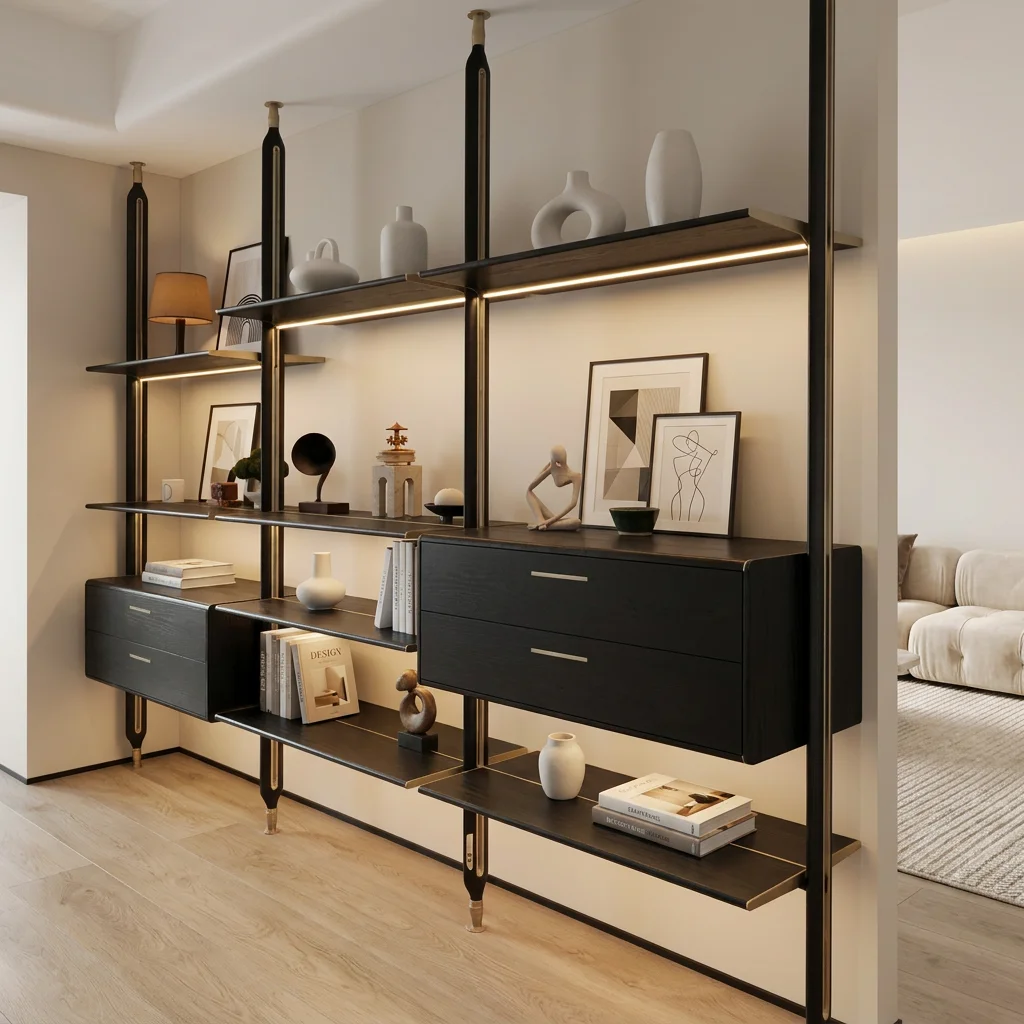 Minimalist Night System Modern Design  Wall-Mounted Aluminium Wardrobe  Arch Pillar-Based  Night System for Bookcase