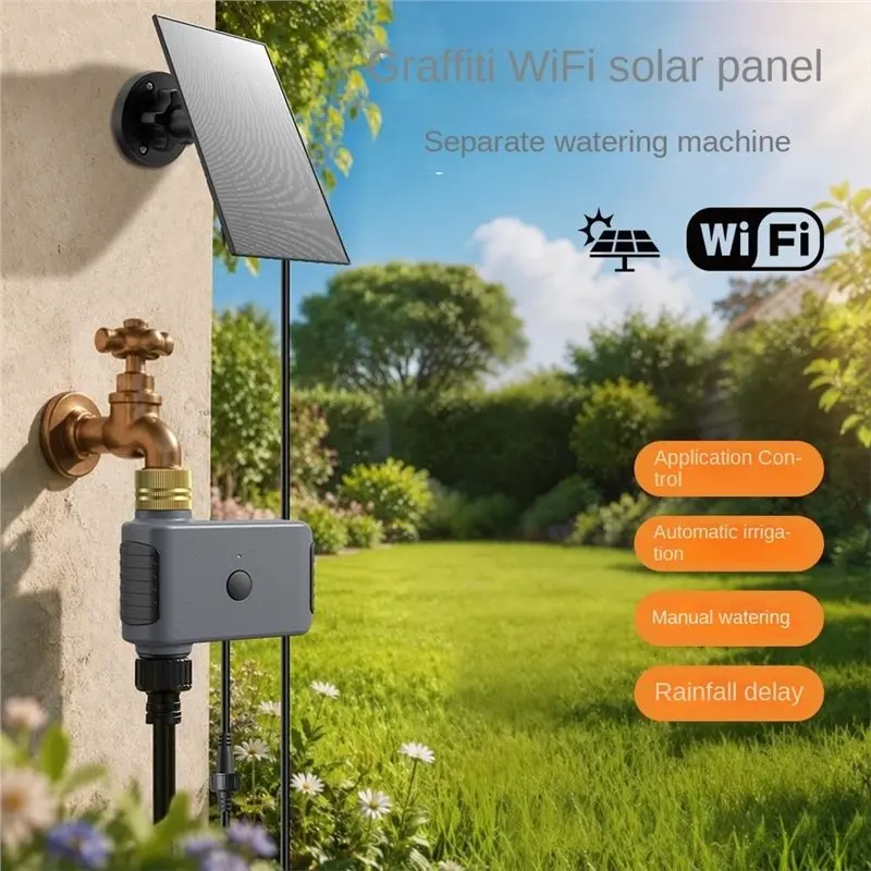 AT29-Solar Powered Wifi Irrigation Timer Smart 2 Zone Programmable Timing Controller For Garden Sprinkler System, NPT