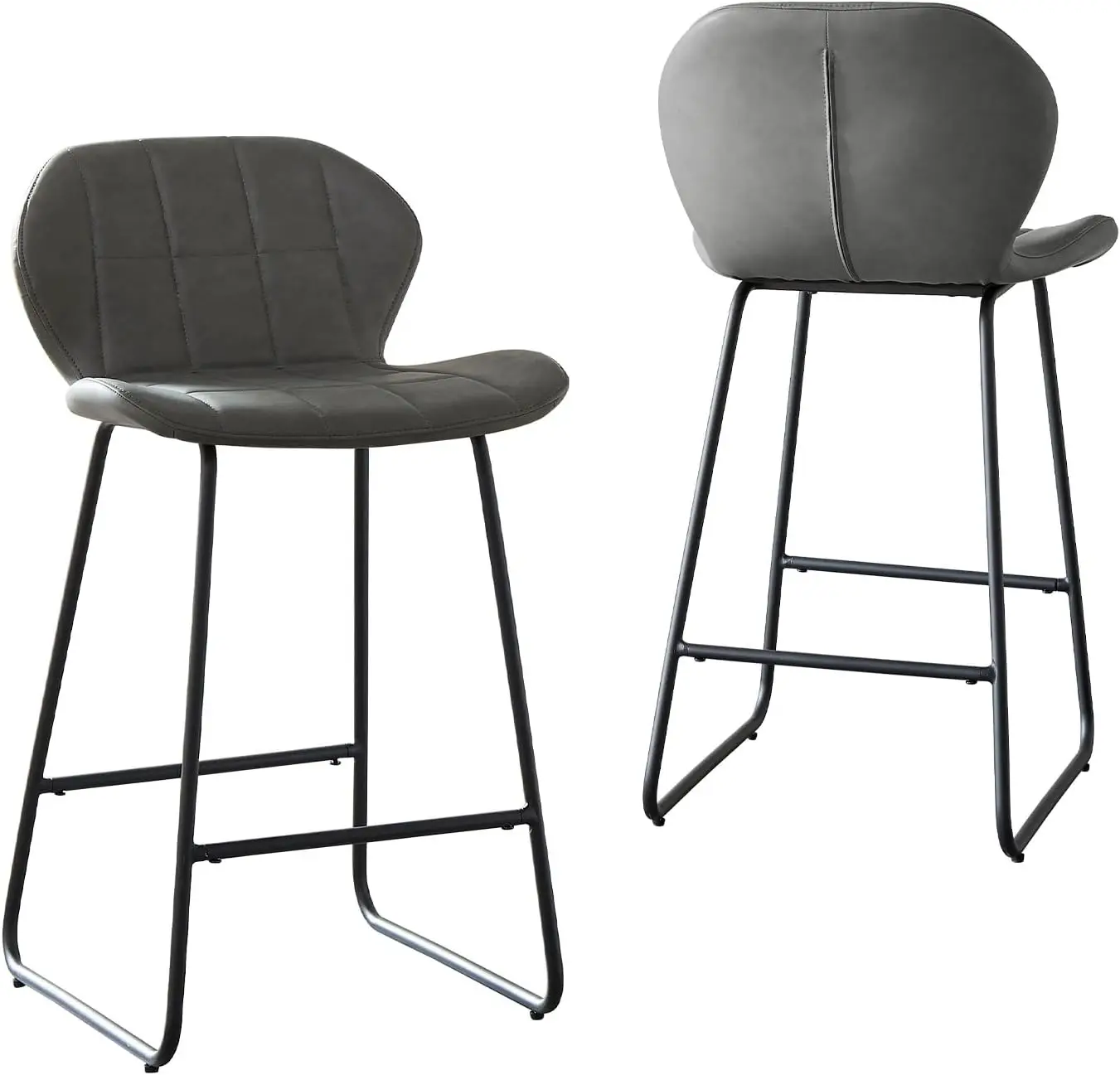 

Stools Set of 2 Modern PU Leather Bar Height Stool Chairs with Back and Footrest for Pub Coffee Home Dinning Kitchen Island