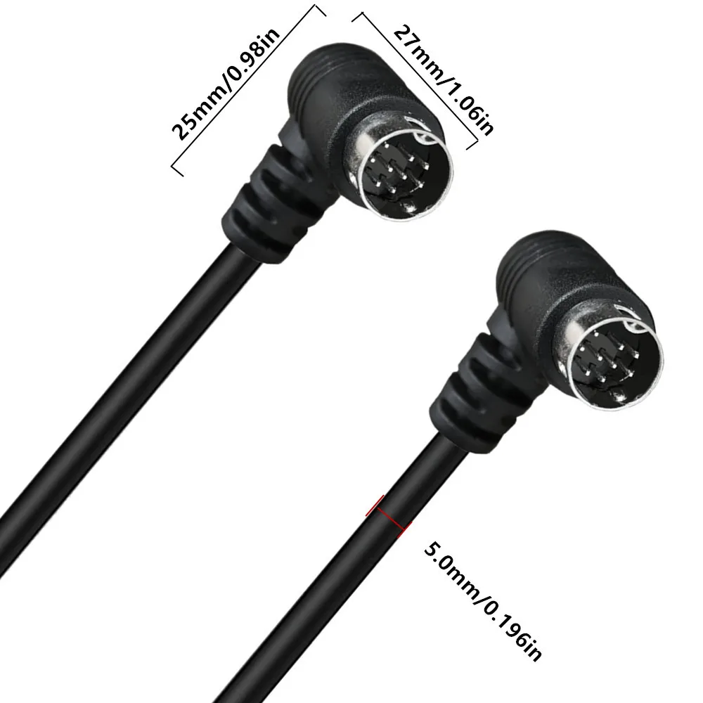 0.5-3M Male to Female Mini DIN 9-Pin Cable Multiple Sizes 90 Degree Bend Mini DIN Extension Adapter Shielded Portable AV Cable