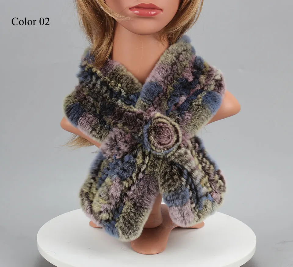 Frauen Stricken Echt Rex Kaninchen Pelz Schal Dame Fashion Floral Rex Kaninchen Pelz Schalldämpfer Heißer Winter Warme Natürliche Pelz Schals neue Stil – Detail 6