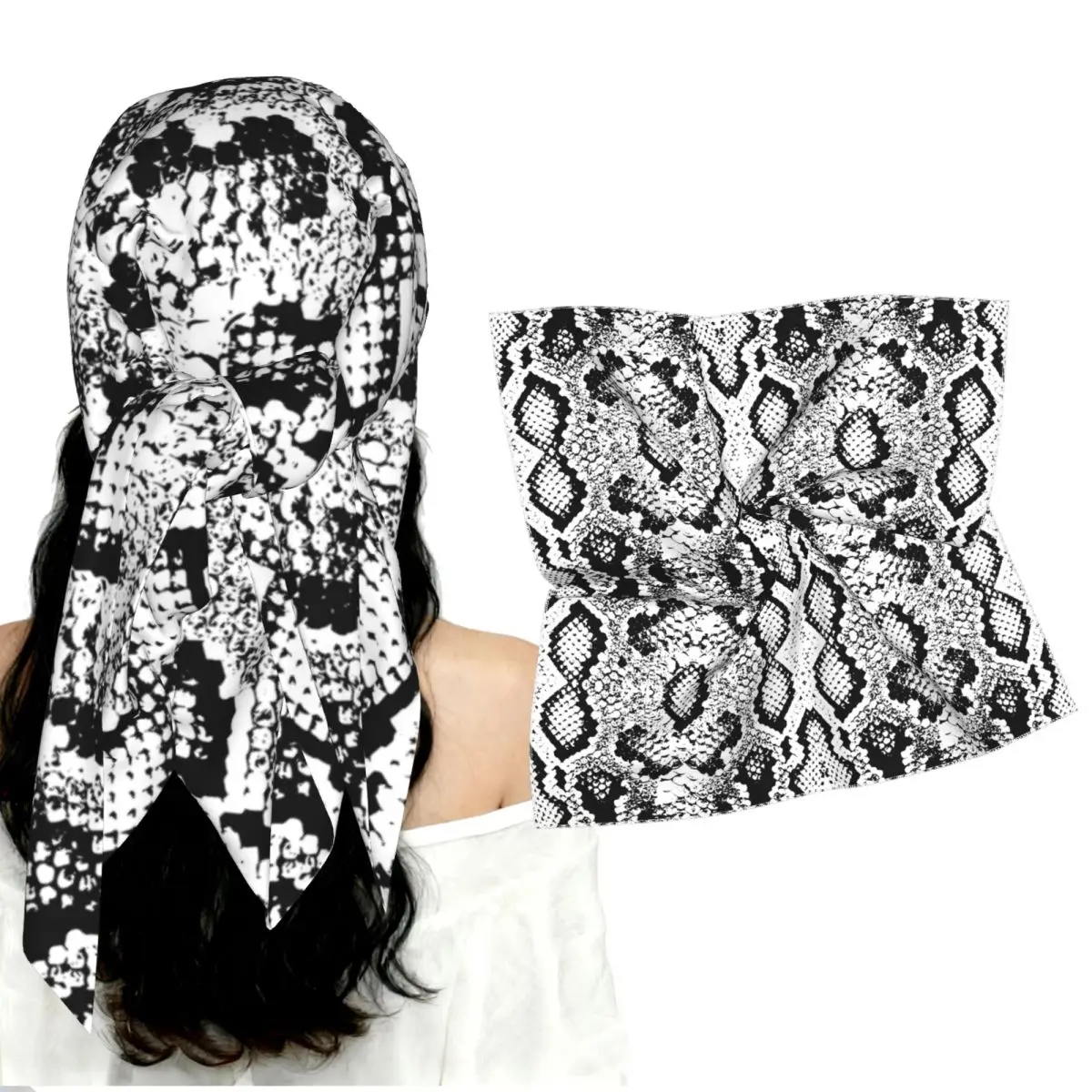 Silk-Like Smooth Square Scarf for Women Snake Skin Scales Texture Satin Imitated Silk Neckerchief Versatile Headscarf