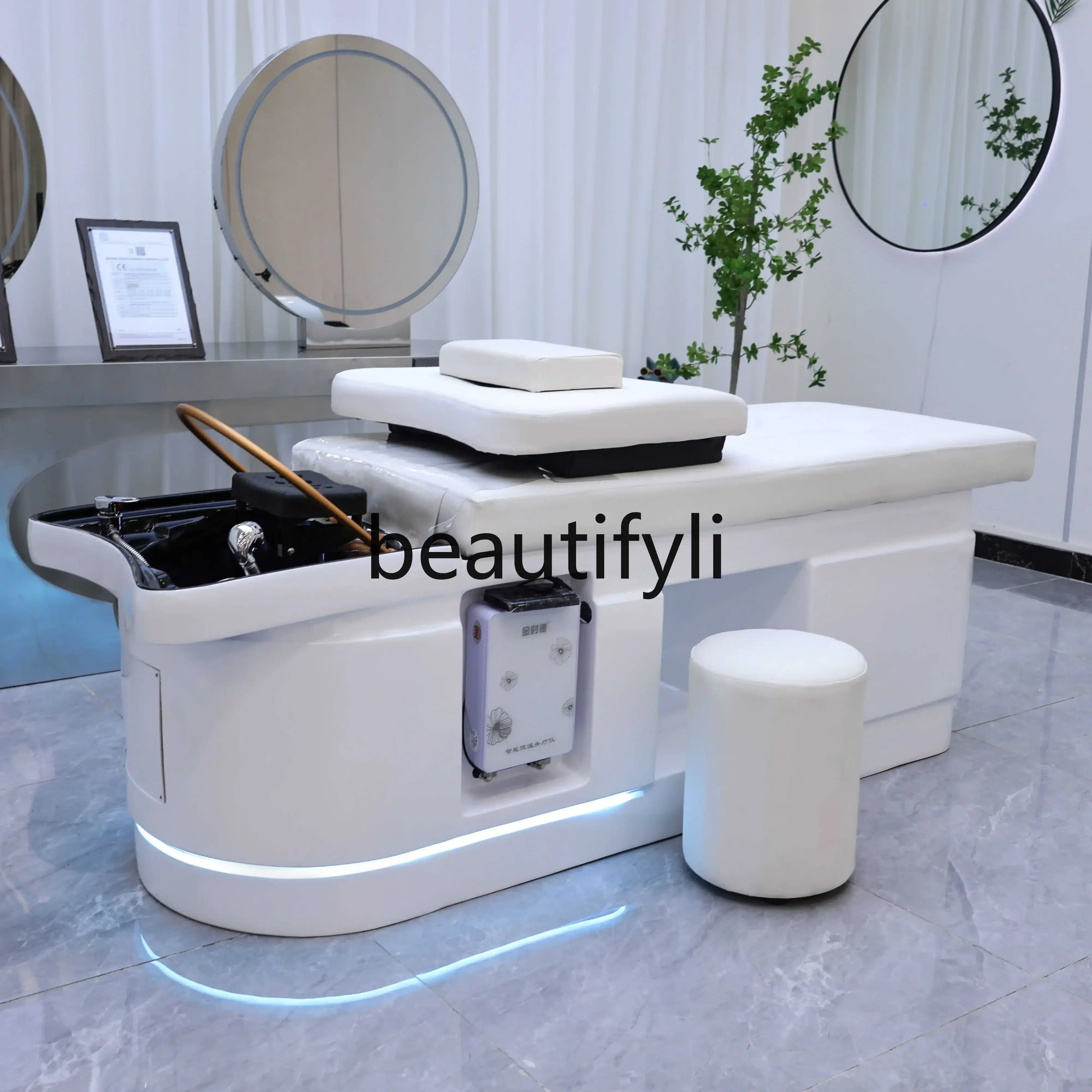 

ss D Barber shop head treatment hall fumigation cover constant temperature water circulation head treatment bed hair salon flush
