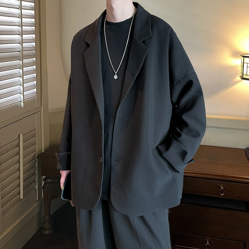 

Casual Bla Men's Woolen Suit Jaet Spring Autumn Neapolitan Sle 2024 New Faion Casual Long Sve Button Decorated