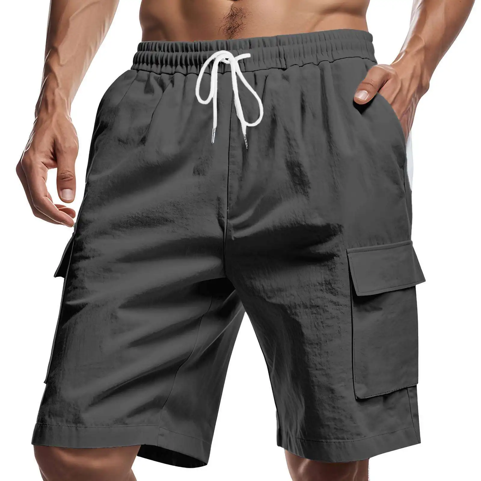 

Hot-selling men's multi-pocket cargo pants, loose-fitting linen casual shorts, suitable for outdoor sports, fast shipping.