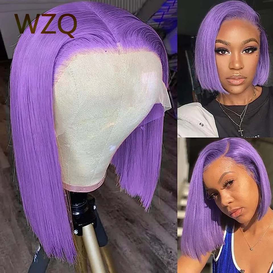 

Purple Bob Hair Wig Human Hair Stort Straight Lace Front Wig Human Hair 180% Density 13x4 Lace Front Human Hair Wigs For Women