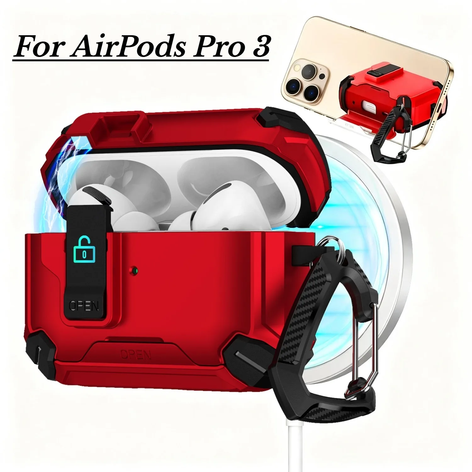 Four Corners Anti-fall  Case For AirPods Pro 3 Armor Secure Lock Clip Shockproof Case For AirPods 4 Pro2nd Phone Holder Function