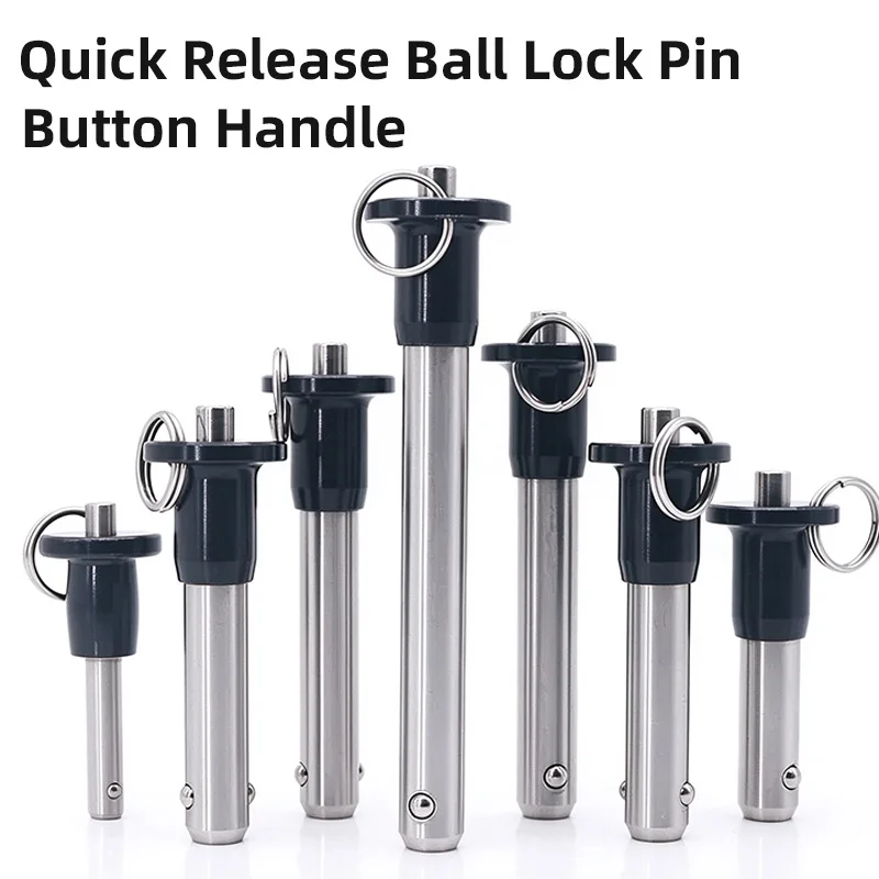 Stainless Steel Spring Load Detent Pin Button Handle Quick Release Ball Lock Pin With Fasten Rope For Positioning