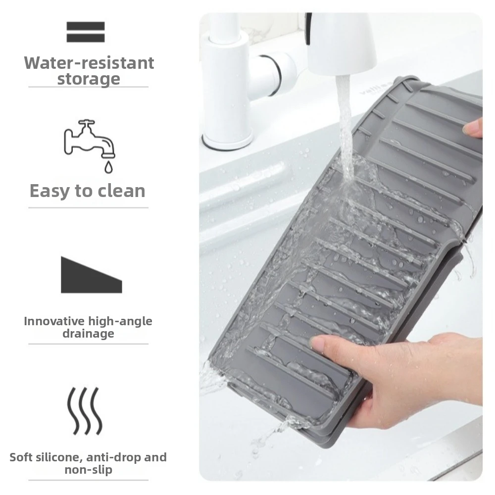 Silicone Sink Splash Guard Water Drain Narrow Edge Kitchen Sink Protector Flexible Water-Resistant Drain Pad Cover